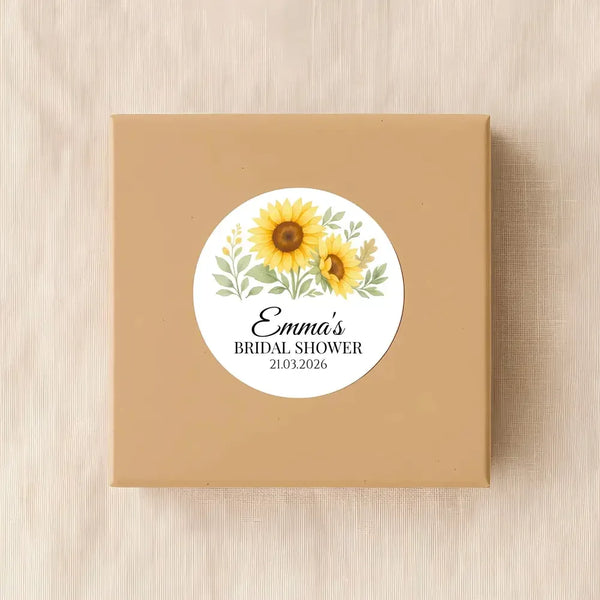 Sunflower Bridal Shower Stickers – Personalised Favour Labels – Custom Name & Date - Sticksy Prints Australia