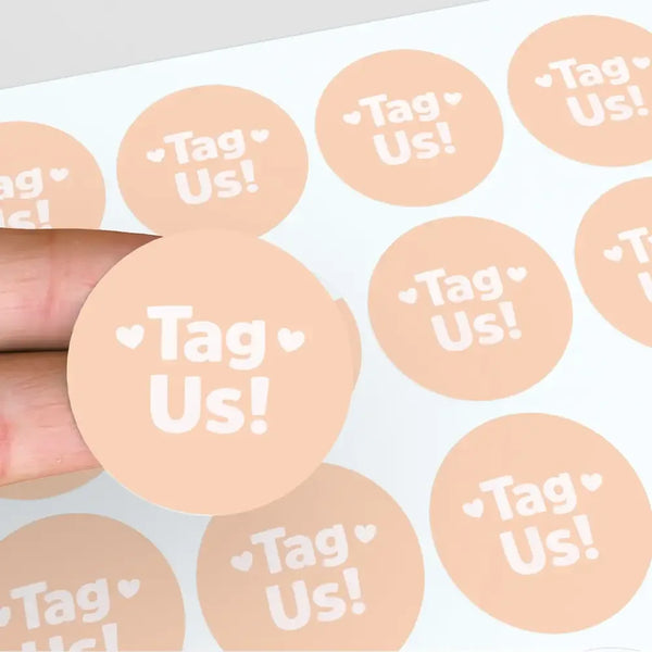 Tag Us Stickers | Peach Social Media Packaging Stickers for Small Businesses - Sticksy Prints Australia