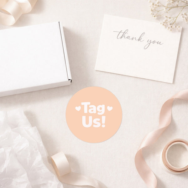 Tag Us Stickers | Peach Social Media Packaging Stickers for Small Businesses