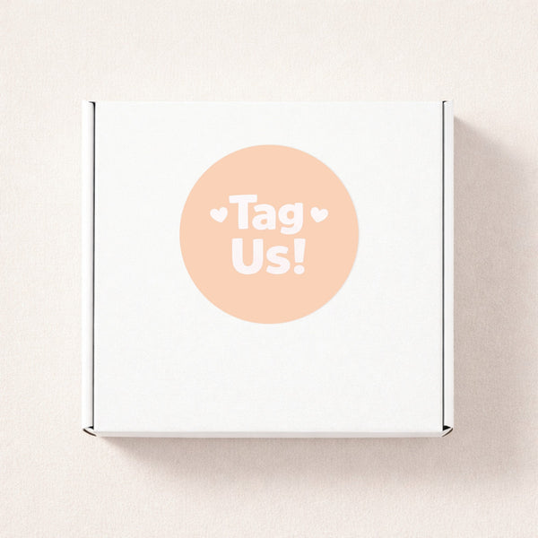 Tag Us Stickers | Peach Social Media Packaging Stickers for Small Businesses