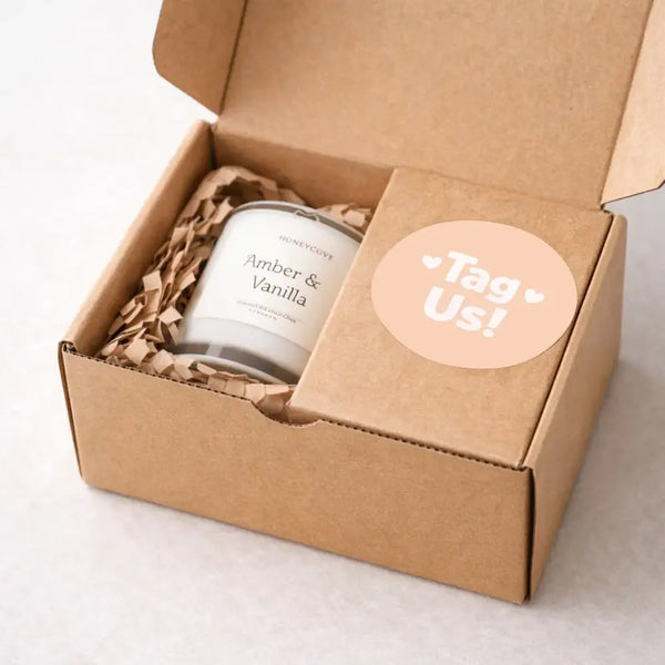 Tag Us Stickers | Peach Social Media Packaging Stickers for Small Businesses - Sticksy Prints Australia