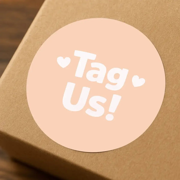 Tag Us Stickers | Peach Social Media Packaging Stickers for Small Businesses - Sticksy Prints Australia