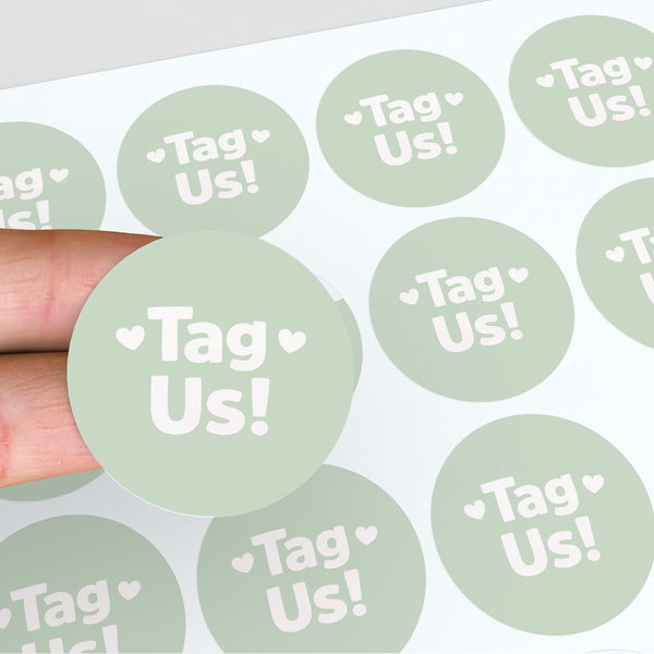 Tag Us Stickers | Sage Green Social Media Packaging Stickers for Small Businesses