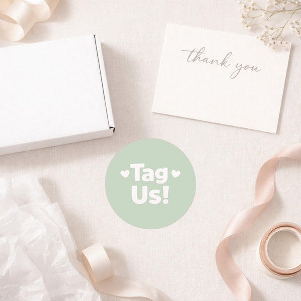 Tag Us Stickers | Sage Green Social Media Packaging Stickers for Small Businesses