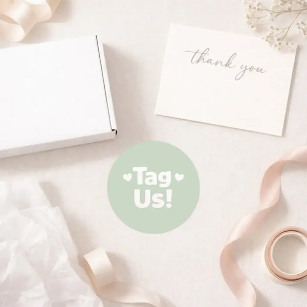 Tag Us Stickers | Sage Green Social Media Packaging Stickers for Small Businesses - Sticksy Prints Australia