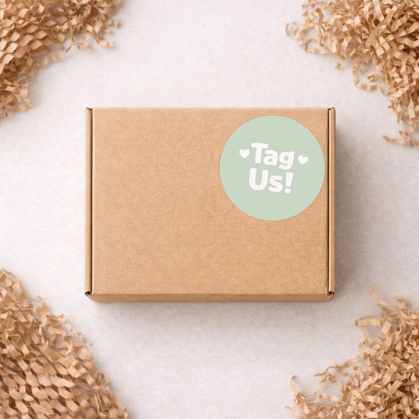Tag Us Stickers | Sage Green Social Media Packaging Stickers for Small Businesses