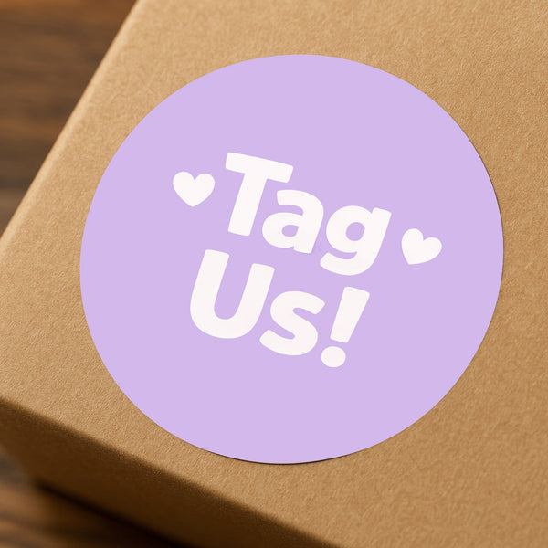 Tag Us Stickers | Social Media Packaging Stickers for Small Businesses Purple