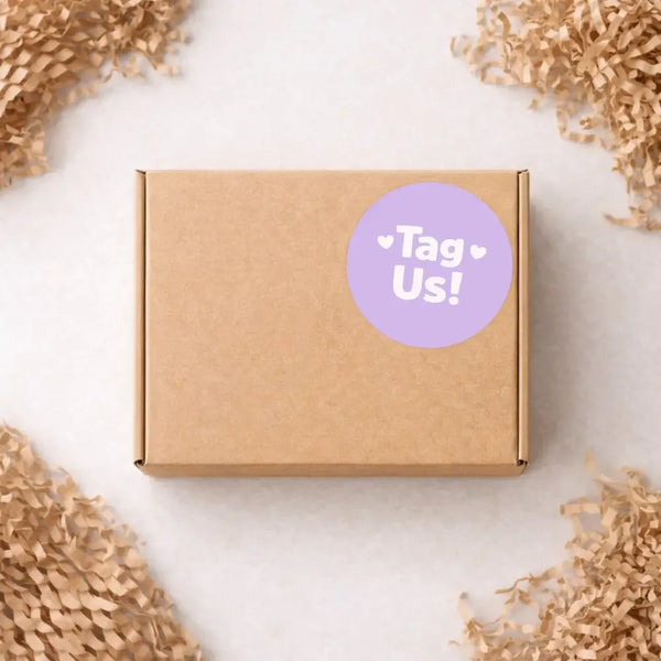 Tag Us Stickers | Social Media Packaging Stickers for Small Businesses Purple - Sticksy Prints Australia