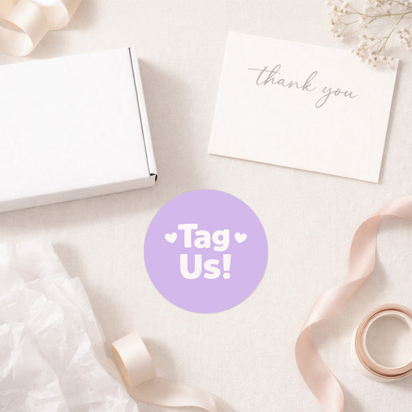Tag Us Stickers | Social Media Packaging Stickers for Small Businesses Purple