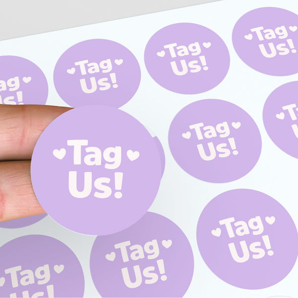 Tag Us Stickers | Social Media Packaging Stickers for Small Businesses Purple
