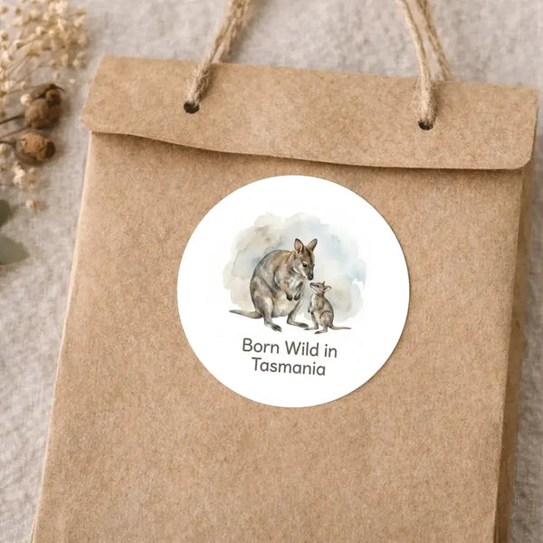Tasmanian Pademelon Sticker – Born Wild in Tasmania Mother & Joey Wildlife - Sticksy Prints Australia