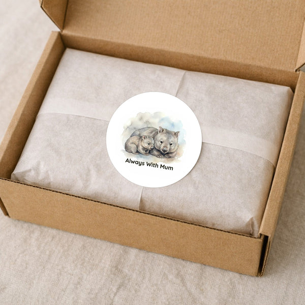 Tasmanian Wombat Sticker – Always With Mum Mother & Baby Wildlife Art
