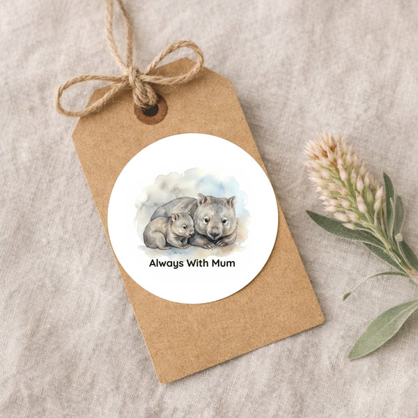 Tasmanian Wombat Sticker – Always With Mum Mother & Baby Wildlife Art