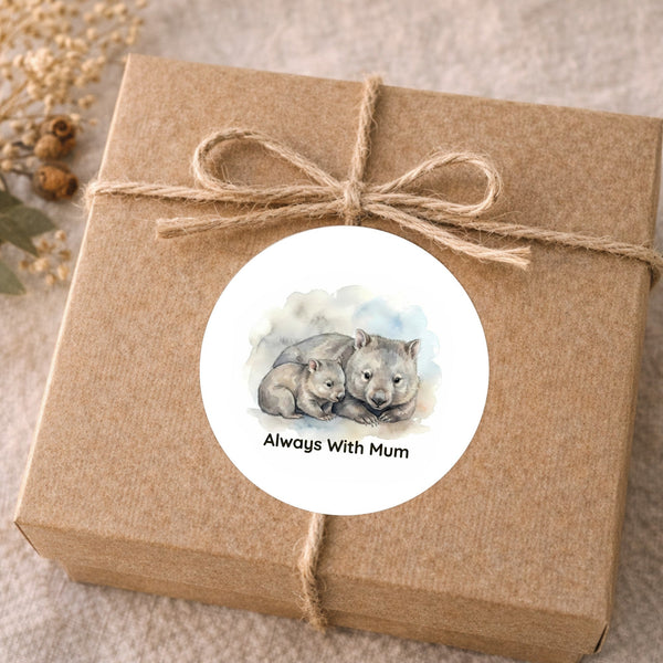 Tasmanian Wombat Sticker – Always With Mum Mother & Baby Wildlife Art