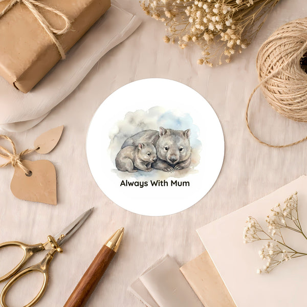 Tasmanian Wombat Sticker – Always With Mum Mother & Baby Wildlife Art