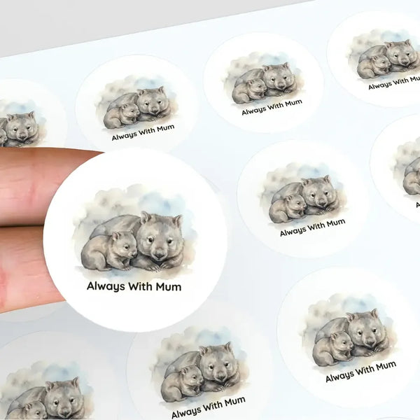 Tasmanian Wombat Sticker – Always With Mum Mother & Baby Wildlife Art - Sticksy Prints Australia