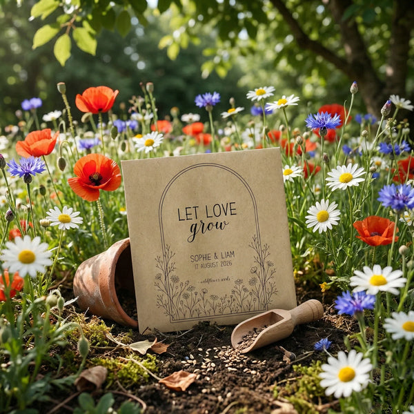 Personalised Wedding Seed Packets Favours | Kraft Press & Seal Envelopes | Names & Date | 70% Recycled - Sticksy Prints Australia