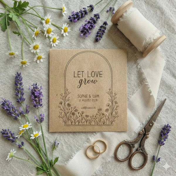 Personalised Wedding Seed Packets Favours | Kraft Press & Seal Envelopes | Names & Date | 70% Recycled - Sticksy Prints Australia