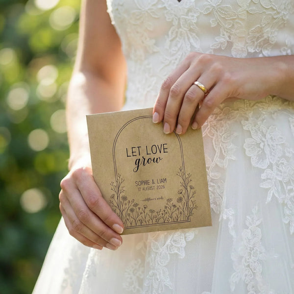 Personalised Wedding Seed Packets Favours | Kraft Press & Seal Envelopes | Names & Date | 70% Recycled - Sticksy Prints Australia