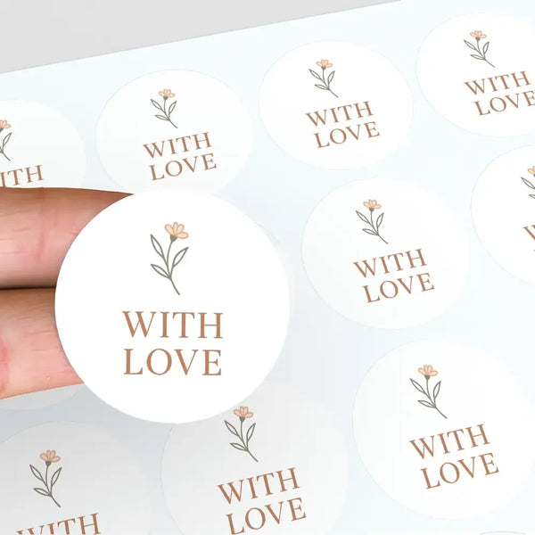 With Love Stickers – Elegant Floral Gift & Packaging Seals - Sticksy Prints Australia