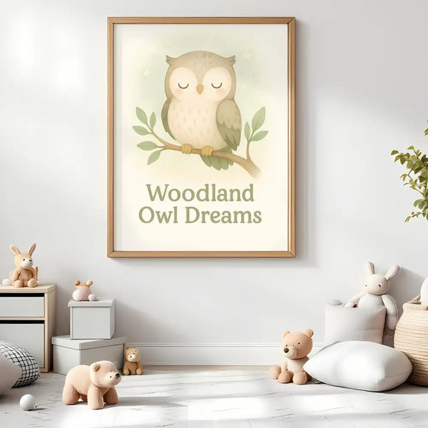 Woodland Owl Dreams Nursery Wall Art Print – Sleepy Owl Printable (Digital Download)